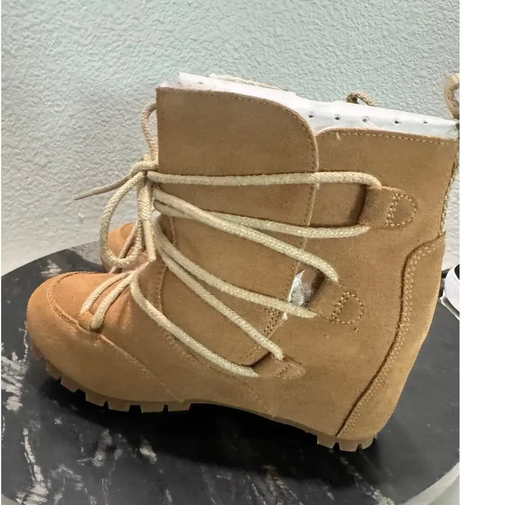 MERRILL New $170 Moab Camel Wedge Polar Laced Boots Faux Fur Lining Size 6